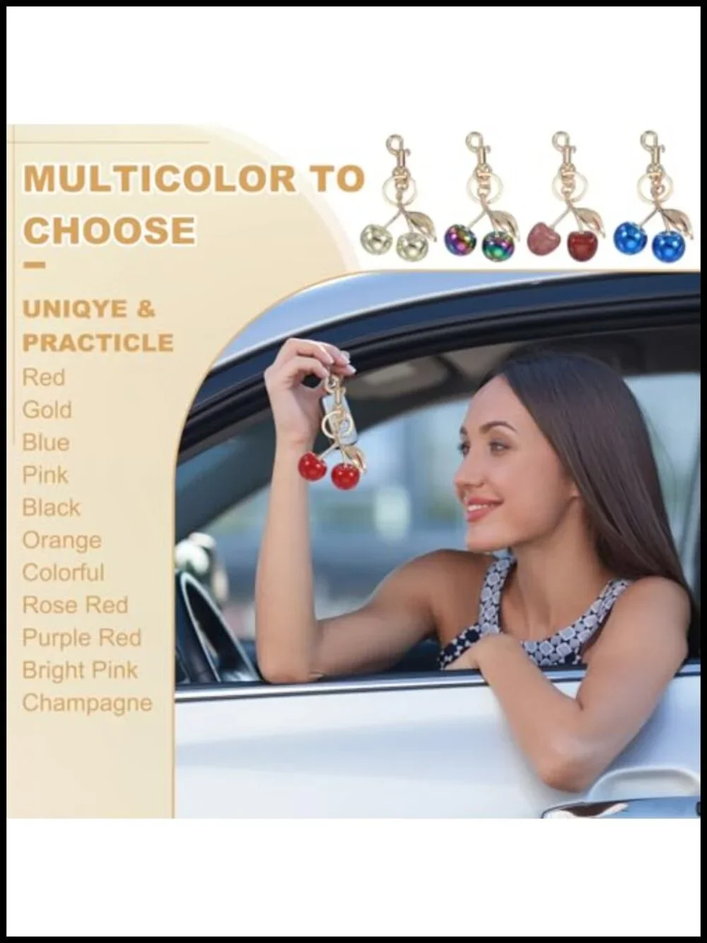Cute Cherry Keychain with Key Ring and Clip - Metal Resin Keychain Decorative